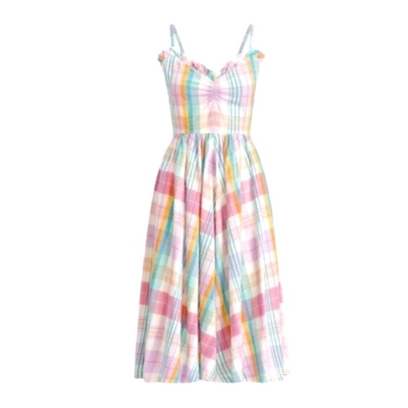 Polo by Ralph Lauren Check Print‎ Plaid Spaghetti Strap Ruffle Dress - Picture 2 of 7